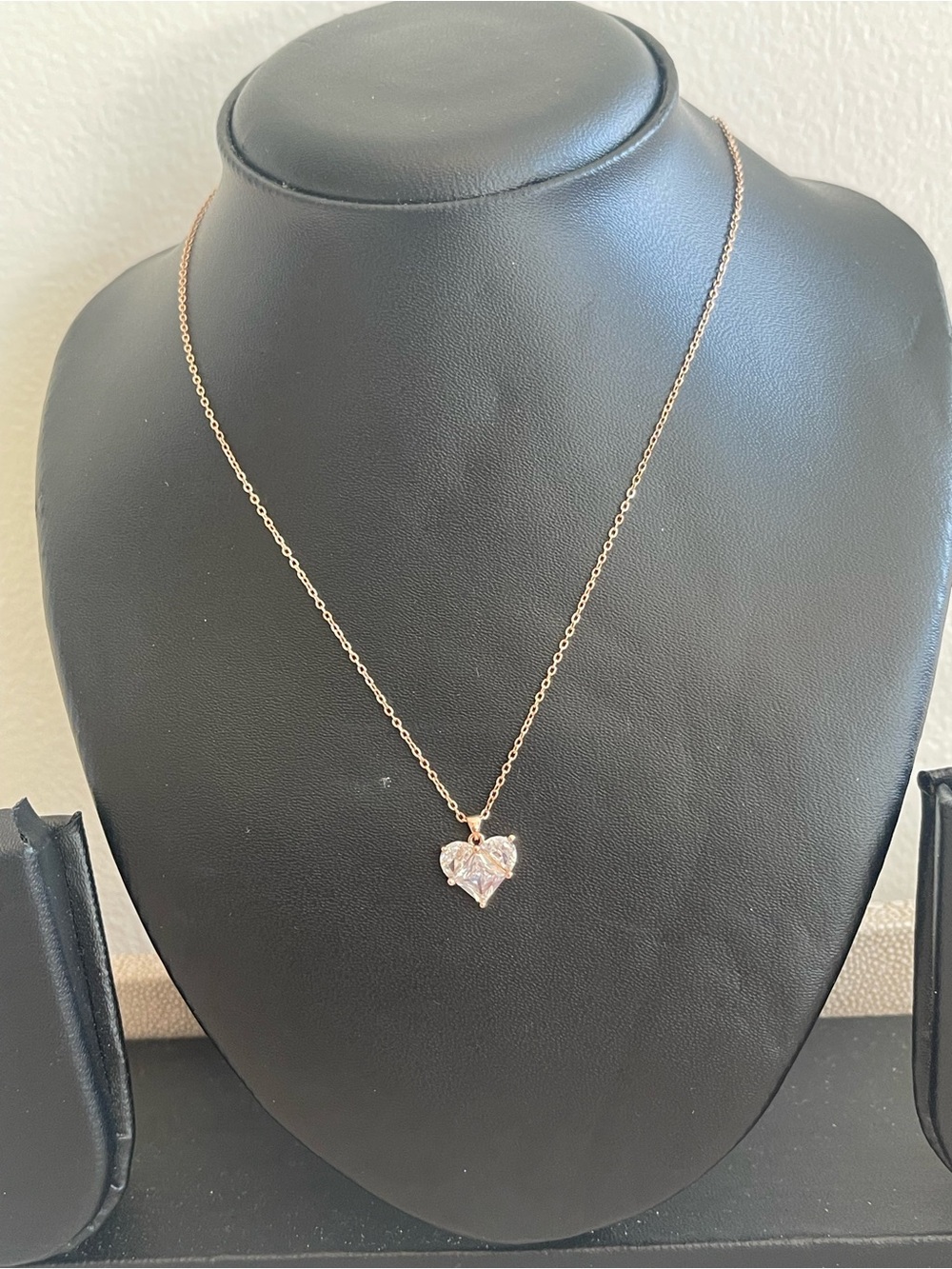 Rose Gold Heart Pendant Necklace - Sparkling CZ Accent
